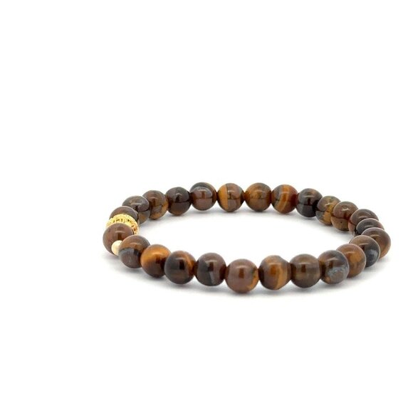 18K Gold Money Ball Lucky Charm Beads Bracelet Gemstones Tiger's Eye 6mm - Picture 6 of 9